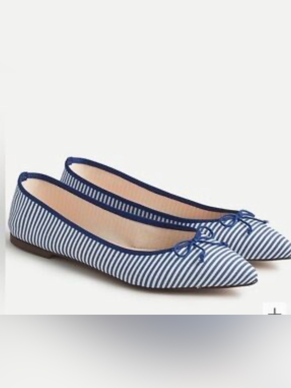 J. Crew Navy and White Striped Summery Pointed Toe Ballet Flats